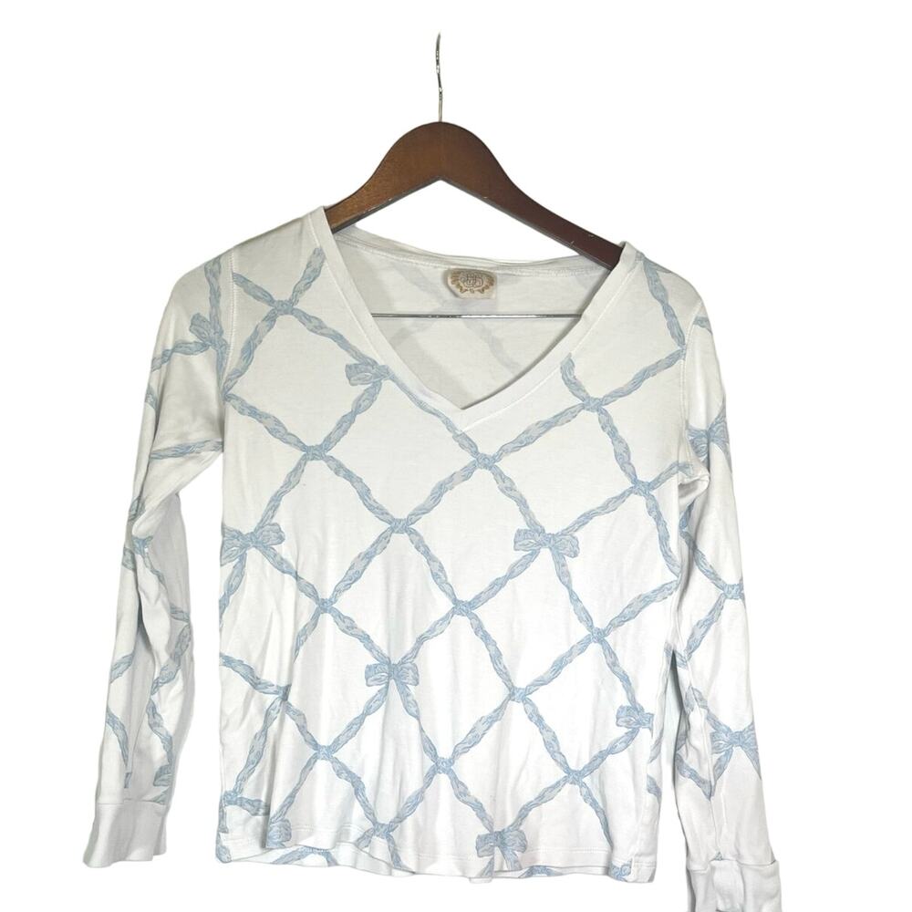 The Beaufort Bonnet‎ Company Women’s Sleep Top TBBC White/Blue Ribbon Bow XS